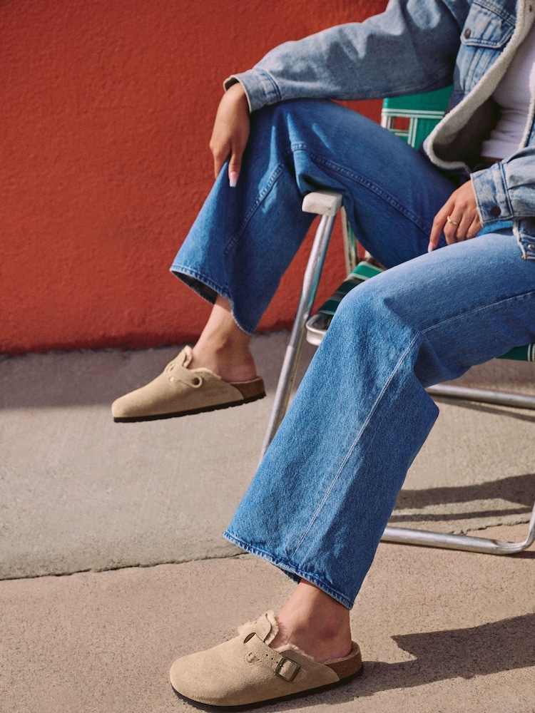 Birkenstock Grey Boston Shearling Suede Clogs - Image 1 of 5