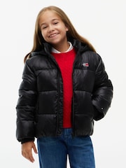 Tommy Hilfiger Black Heritage Shiny Relaxed Hooded Puffer Jacket - Image 1 of 6