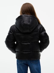Tommy Hilfiger Black Heritage Shiny Relaxed Hooded Puffer Jacket - Image 2 of 6