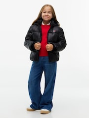 Tommy Hilfiger Black Heritage Shiny Relaxed Hooded Puffer Jacket - Image 3 of 6