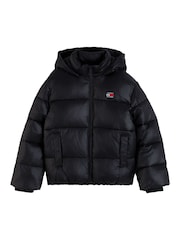 Tommy Hilfiger Black Heritage Shiny Relaxed Hooded Puffer Jacket - Image 5 of 6