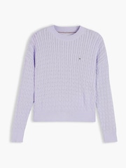 紫色 - Tommy Hilfiger 休閒麻花針織套頭衫 - 圖片 5，共 6