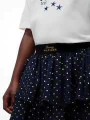 Tommy Hilfiger Blue Metallic Polka Dot Tiered Skirt - Image 3 of 6