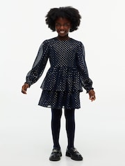 Tommy Hilfiger Blue Metallic Polka Dot Tiered Dress - Image 1 of 6