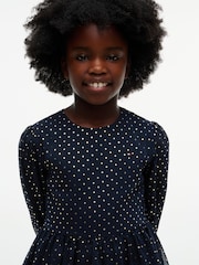 Tommy Hilfiger Blue Metallic Polka Dot Tiered Dress - Image 2 of 6