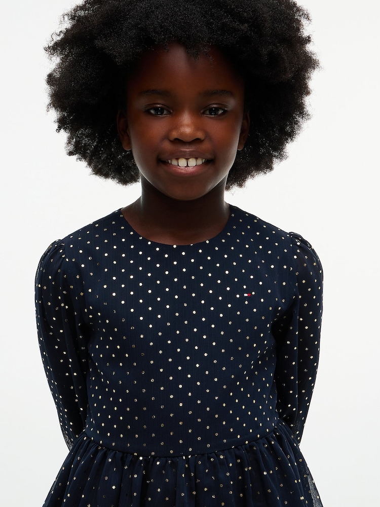 Tommy Hilfiger Blue Metallic Polka Dot Tiered Dress - Image 2 of 6 Tommy Hilfiger Blue Metallic Polka Dot Tiered Dress - Image 2 of 6