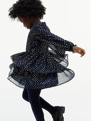 Tommy Hilfiger Blue Metallic Polka Dot Tiered Dress - Image 3 of 6
