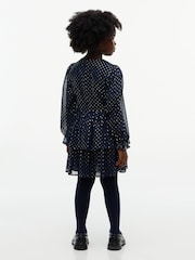 Tommy Hilfiger Blue Metallic Polka Dot Tiered Dress - Image 4 of 6
