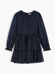 Tommy Hilfiger Blue Metallic Polka Dot Tiered Dress - Image 5 of 6