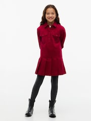 Tommy Hilfiger Red Corduroy Pleated Shirt Dress - Image 1 of 4