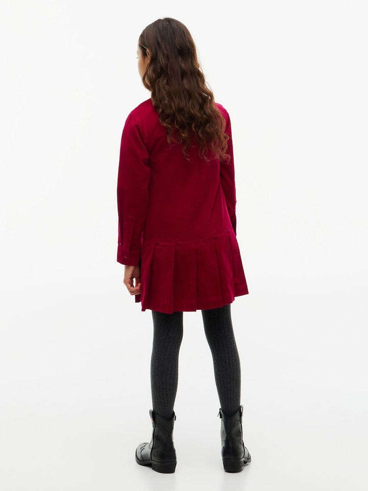 Tommy Hilfiger Red Corduroy Pleated Shirt Dress - Image 2 of 4 Tommy Hilfiger Red Corduroy Pleated Shirt Dress - Image 2 of 4