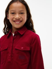 Tommy Hilfiger Red Corduroy Pleated Shirt Dress - Image 3 of 4