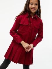Tommy Hilfiger Red Corduroy Pleated Shirt Dress - Image 4 of 4