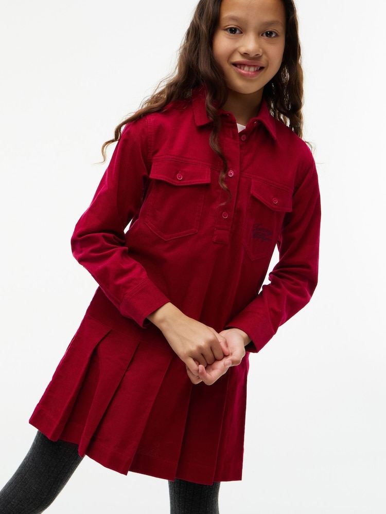 Tommy Hilfiger Red Corduroy Pleated Shirt Dress - Image 4 of 4 Tommy Hilfiger Red Corduroy Pleated Shirt Dress - Image 4 of 4