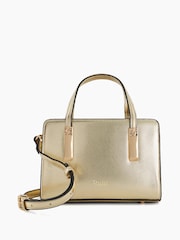 Dune London Gold Dinkydenbeigh Mini Branded Handle Tote Bag - Image 1 of 6