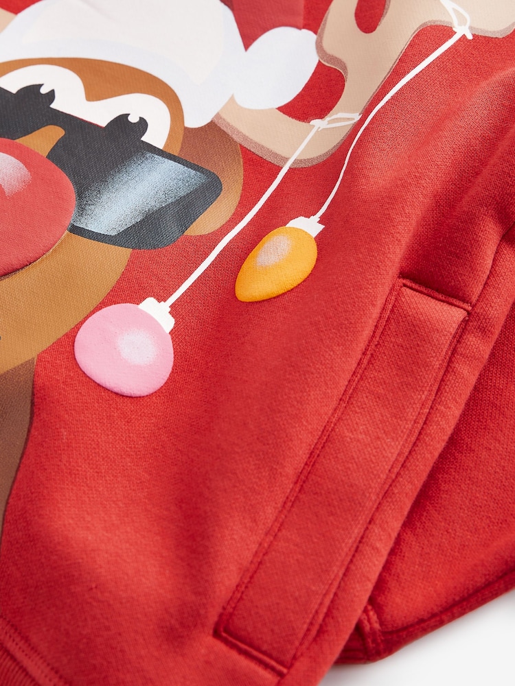 Rot - Weihnachts-Kapuzensweatshirt mit Rentiermotiv (3–16 Jahre) - Bild 5 von 5
