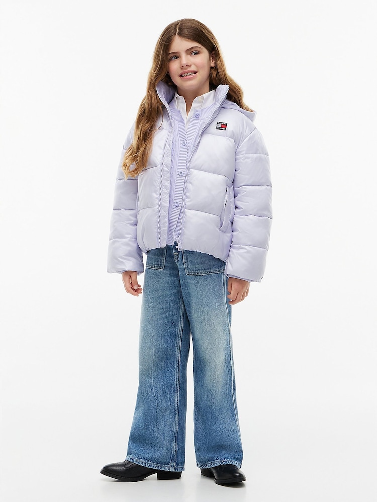 Tommy Hilfiger Purple Heritage Shiny Relaxed Hooded Puffer Jacket - Image 2 of 6