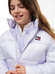 Tommy Hilfiger Purple Heritage Shiny Relaxed Hooded Puffer Jacket - Image 3 of 6