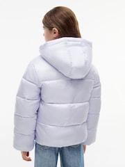 Tommy Hilfiger Purple Heritage Shiny Relaxed Hooded Puffer Jacket - Image 4 of 6