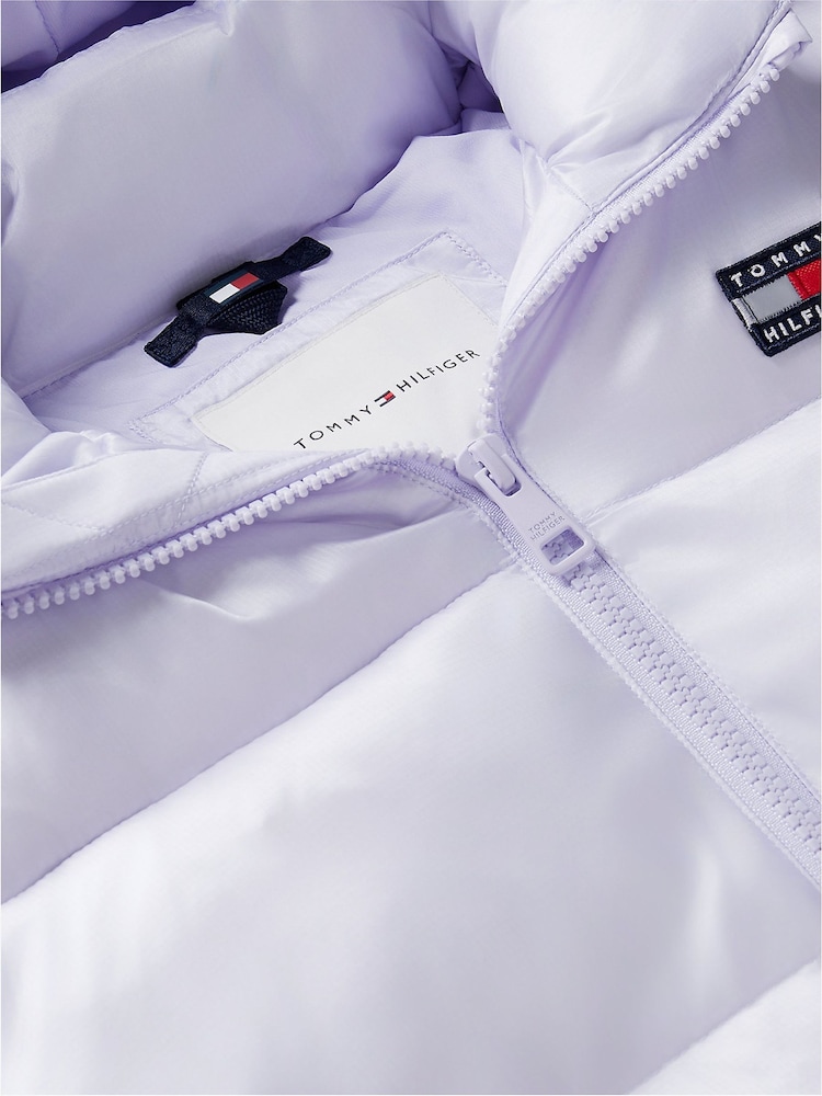 Tommy Hilfiger Purple Heritage Shiny Relaxed Hooded Puffer Jacket - Image 6 of 6