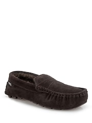 Totes Brown Suede Moccasin Slippers With Faux Fur Lining - Image 3 of 5