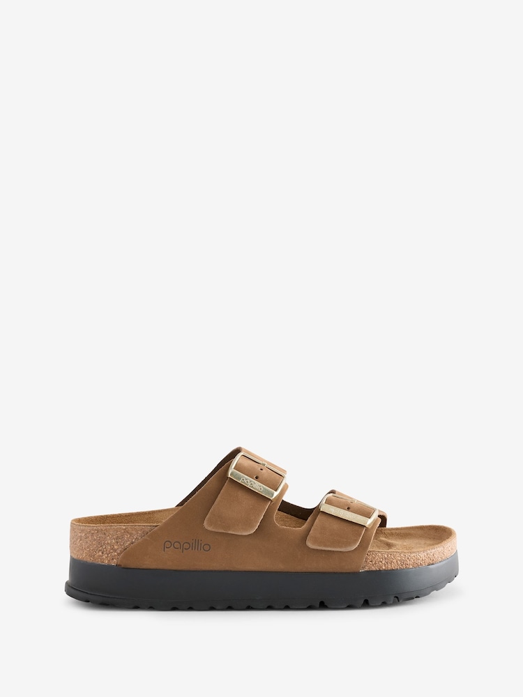 Birkenstock Tan Arizona Platform Flex Nubuck Sandals - Image 1 of 2