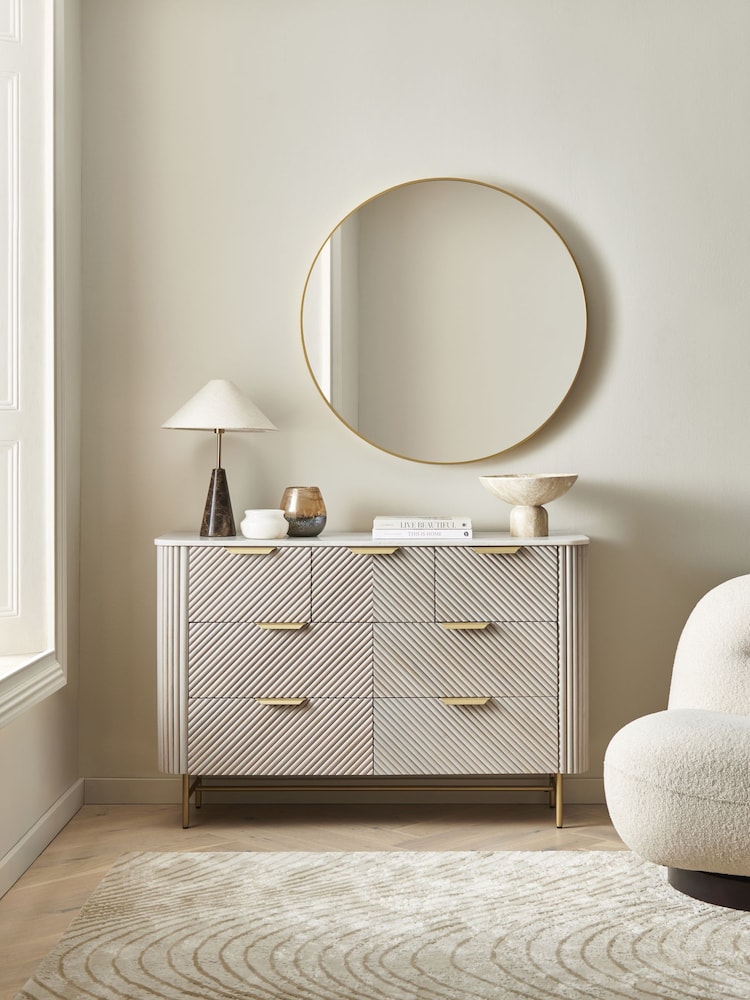 Light Grey Valencia Marble and Mango Wood 7 Drawer Chest of Drawers - Image 1 of 11