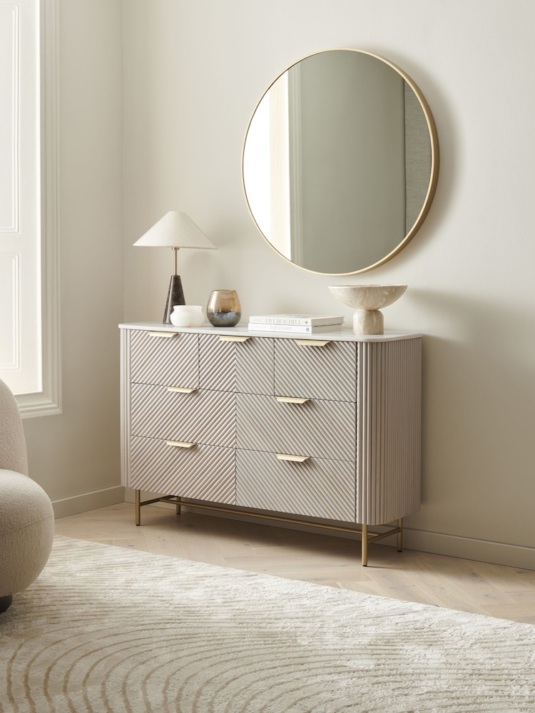 Light Grey Valencia Marble and Mango Wood 7 Drawer Chest of Drawers - Image 2 of 11