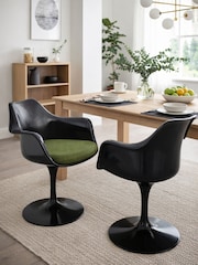 Fusion Living Set of 2 Dark Green Tulip Armchairs with Bouclé Cushions - Image 1 of 5
