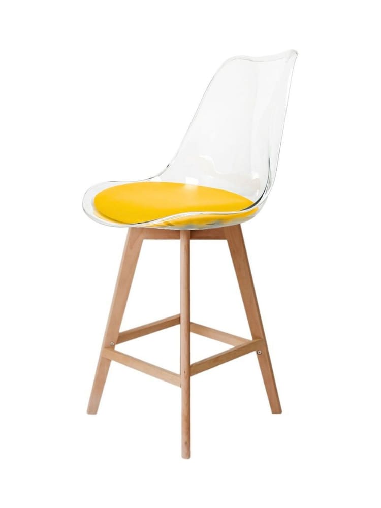 Fusion Living Set of 2 Yellow Soho Clear Plastic Bar Stools with Light Wood Legs - Image 2 of 5 Fusion Living Set of 2 Yellow Soho Clear Plastic Bar Stools with Light Wood Legs - Image 2 of 5