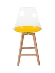 Fusion Living Set of 2 Yellow Soho Clear Plastic Bar Stools with Light Wood Legs - Image 3 of 5