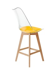 Fusion Living Set of 2 Yellow Soho Clear Plastic Bar Stools with Light Wood Legs - Image 4 of 5