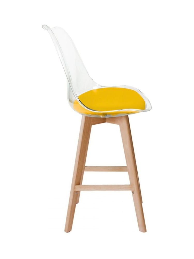 Fusion Living Set of 2 Yellow Soho Clear Plastic Bar Stools with Light Wood Legs - Image 5 of 5 Fusion Living Set of 2 Yellow Soho Clear Plastic Bar Stools with Light Wood Legs - Image 5 of 5