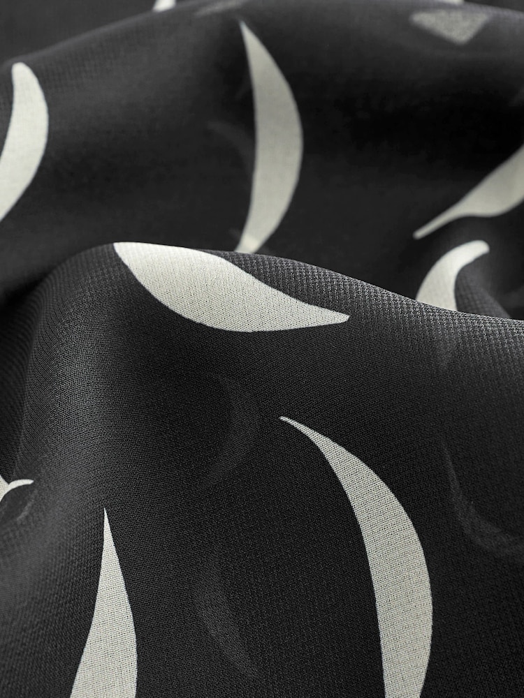 Monochrome Moon Print Satin Trim Long Sleeve Sheer Shirt - Image 6 of 6