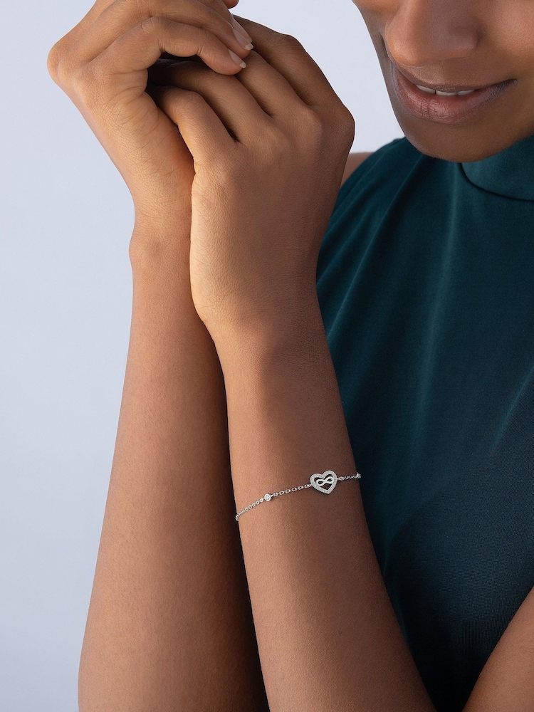 Beaverbrooks Silver Cubic Zirconia Infinity Heart Bracelet - Image 2 of 3