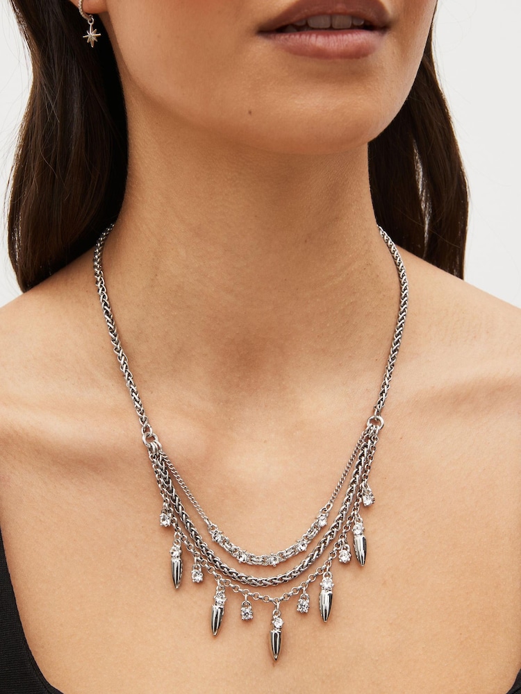 Silver Tone Multi Layered Sparkle Spike Drop Necklace - Image 1 of 3 Silver Tone Multi Layered Sparkle Spike Drop Necklace - Image 1 of 3