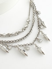 Silver Tone Multi Layered Sparkle Spike Drop Necklace - Image 3 of 3