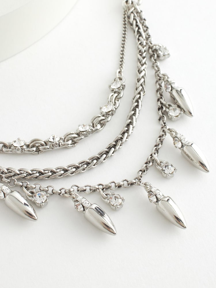 Silver Tone Multi Layered Sparkle Spike Drop Necklace - Image 3 of 3