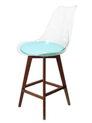 Fusion Living Set of 2 Aqua Soho Clear Plastic Bar Stools with Dark Wood Legs - Image 2 of 5