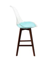 Fusion Living Set of 2 Aqua Soho Clear Plastic Bar Stools with Dark Wood Legs - Image 3 of 5
