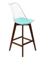 Fusion Living Set of 2 Aqua Soho Clear Plastic Bar Stools with Dark Wood Legs - Image 4 of 5