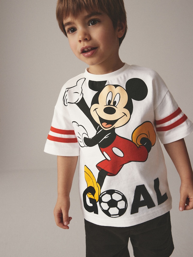 White 100% Cotton Mickey Football Short Sleeve T-Shirt (6mths-8yrs) - Image 1 of 9