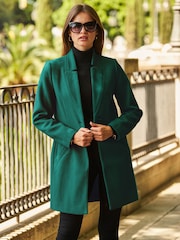 Sosandar Green Faux Wool Notch Neck Coat - Image 1 of 3