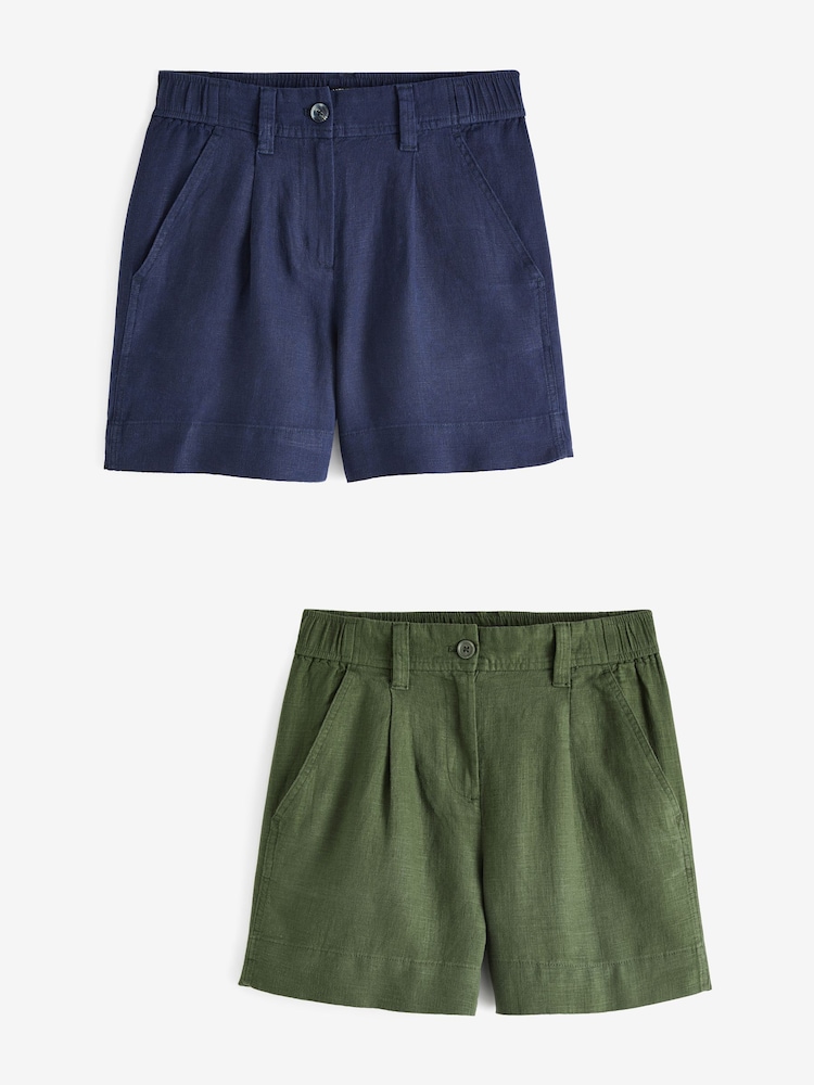 Marineblau/Khakigrün - Boy Shorts aus Leinenmischung, 2er-Pack - Bild 1 von 14