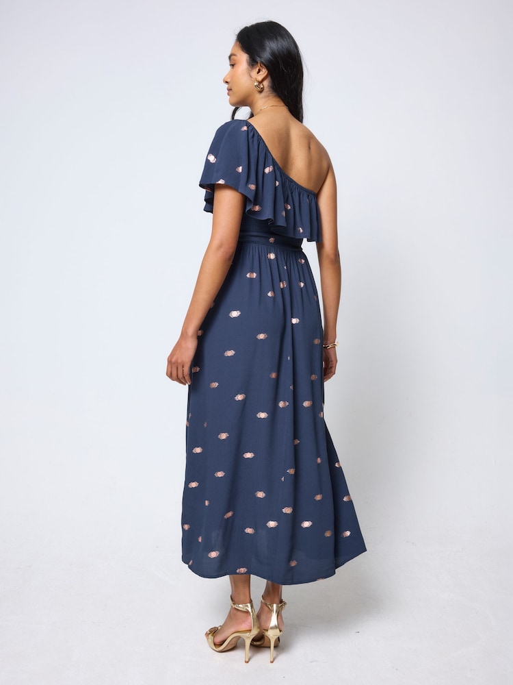SCAMP & DUDE Foil Print One Shoulder Midi Dress - Image 4 of 4 SCAMP & DUDE Foil Print One Shoulder Midi Dress - Image 4 of 4