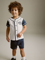 Navy Blue/White Baseball T-Shirt and Shorts Set (3mths-7yrs) - Image 1 of 7