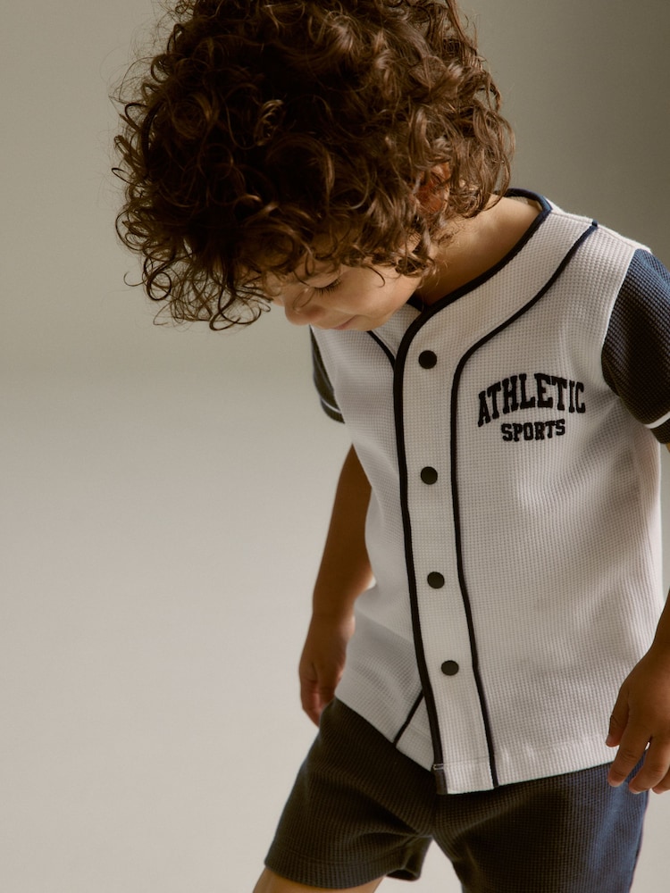 Navy Blue/White Baseball T-Shirt and Shorts Set (3mths-7yrs) - Image 2 of 7