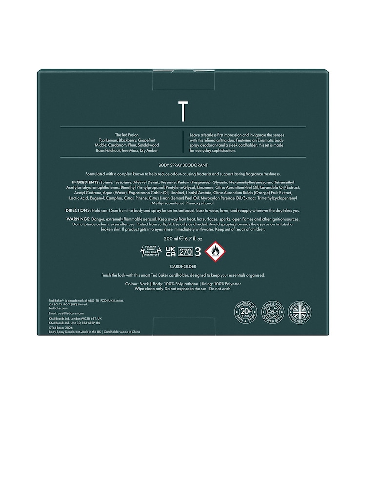 Ted Baker Mens Fusion Deo Spray and Card Wallet Gift Set - Image 5 of 5 Ted Baker Mens Fusion Deo Spray and Card Wallet Gift Set - Image 5 of 5