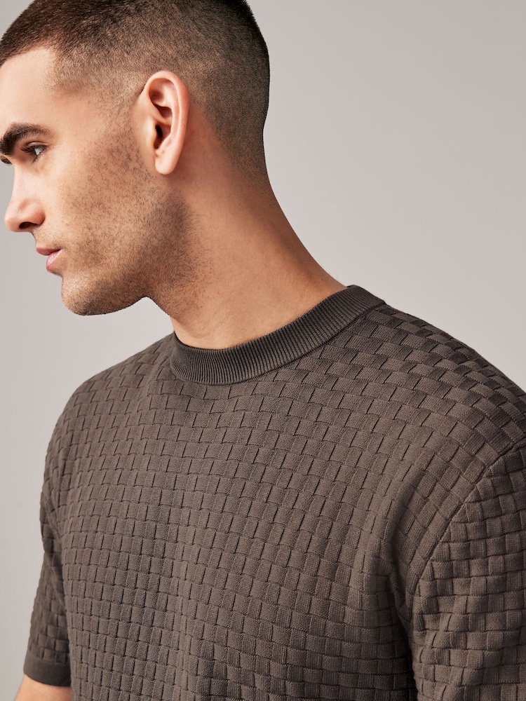 Brown Knitted Textured Relaxed Fit Crew - Image 1 of 1