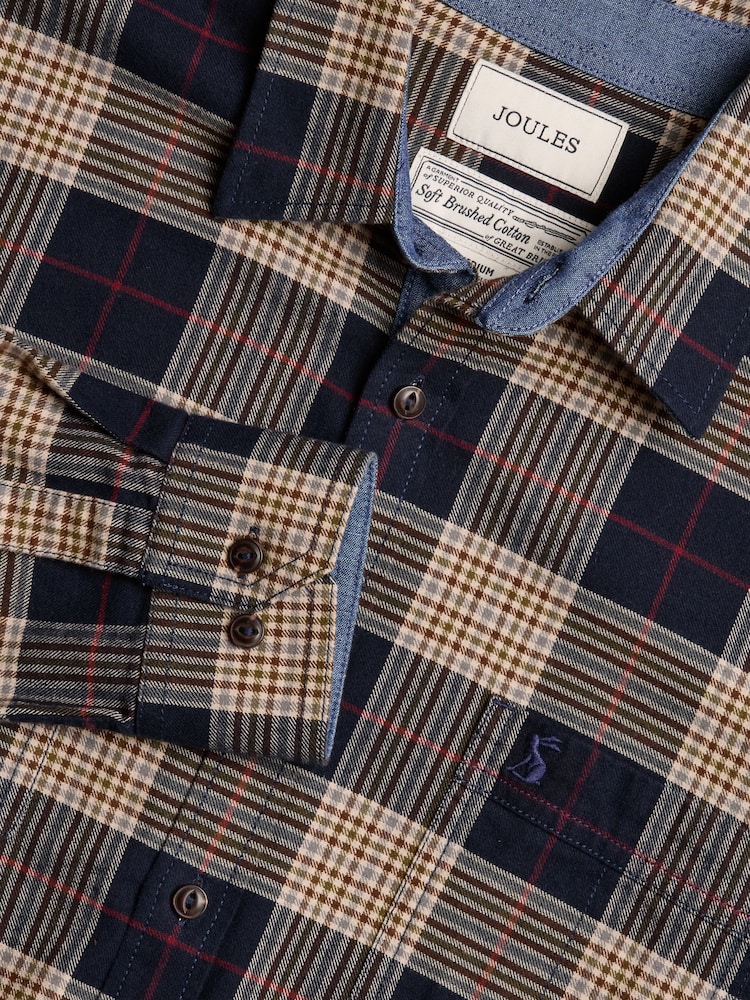 Joules Brushed Flannel Navy Blue Check Classic Fit Shirt - Image 1 of 11